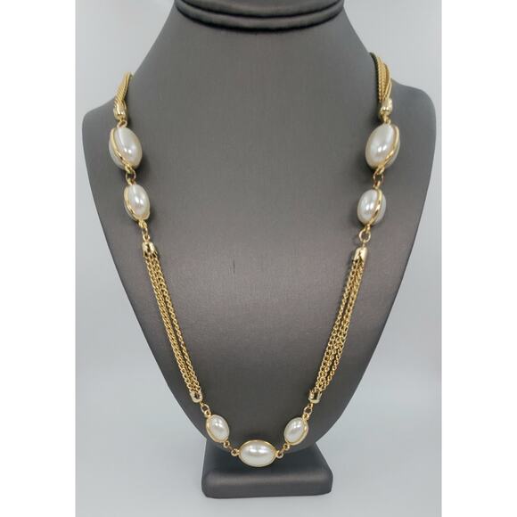 Vintage Simulated Pearl 3 Strand Extra Long Statement Necklace - Estate Find! - Picture 5 of 8